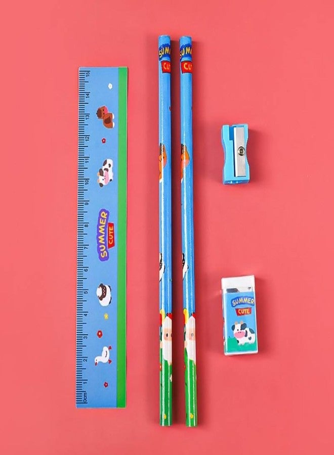Tusmad Birthday Party Return Gifts - Mix Stationery Kit for Kids (Pack of 12) - Fancy Printed Ruler, 2 Pencils, Sharpener & Eraser Set in Charming Gift Box Multicolor - Image 5